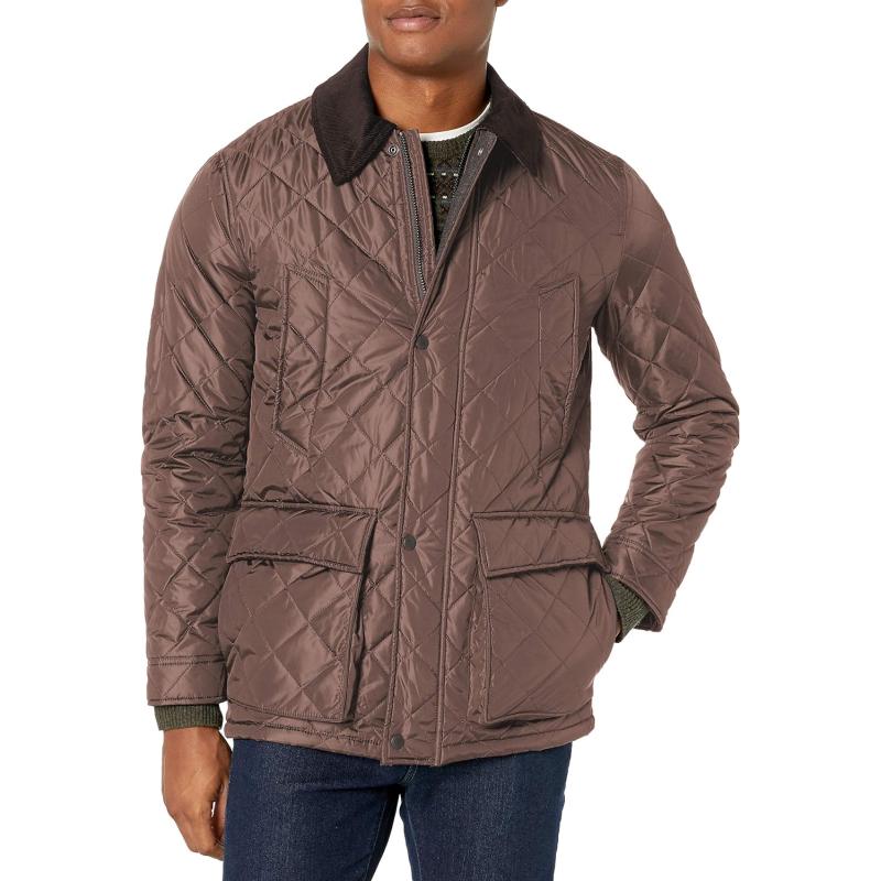 Cole Haan Men’s Quilted Nylon Barn Jacket with Corduroy Details(Wren ...