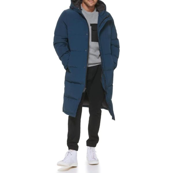 DKNY Men’s Arctic Cloth Hooded Extra Long Parka Jacket(Blue Steel ...