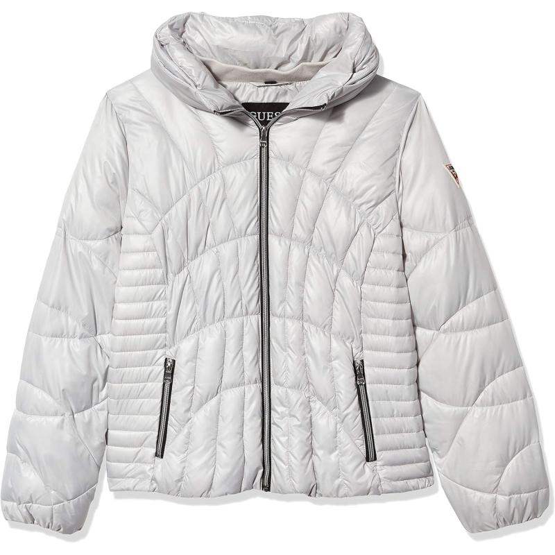 GUESS Women’s Quilted Puffer Jacket(Pearl) The Outerwear Shop