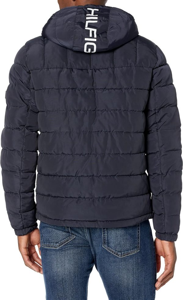 Tommy Hilfiger Mens Midweight Sherpa Lined Hooded Water Resistant Puffer Jacketmidnight Tech