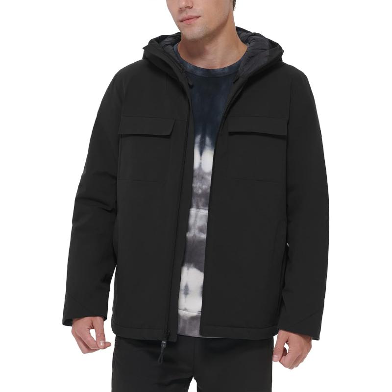 DKNY Men’s Performance Tech Hooded Modern Storm Coat(Black) - The ...