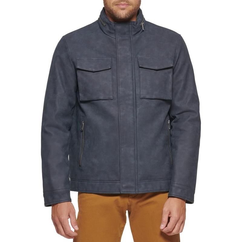 Dockers Men’s Faux Leather Military Jacket(Navy) - The Outerwear Shop