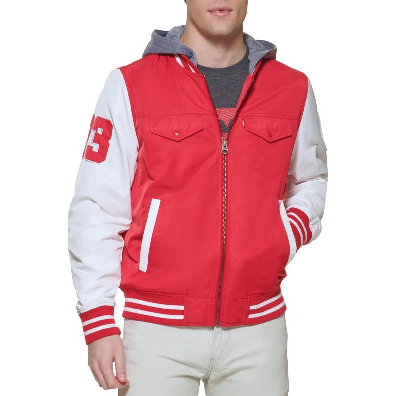 Levi’s Men’s Colorblock Varsity Bomber Jacket(Red W/ Hood) - The ...