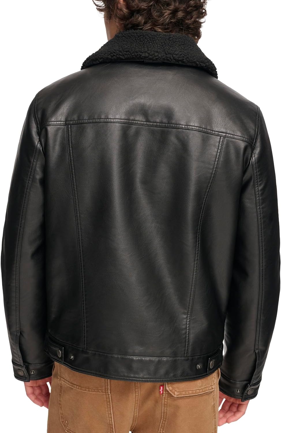 Levis Mens Faux Leather Classic Trucker Jacketblack W Sherpa Collar The Outerwear Shop 5830