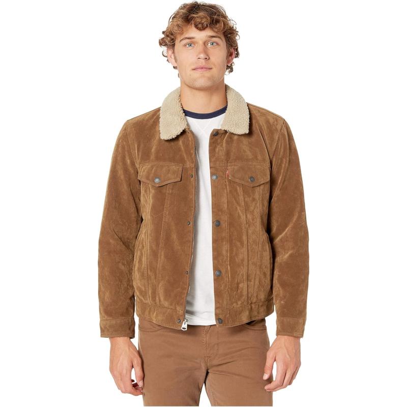 Levi’s Men’s Faux Leather Classic Trucker Jacket(Cognac Faux Suede ...