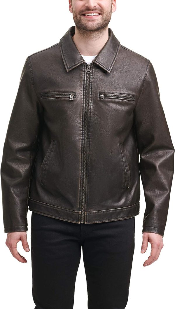 Levi’s Men’s Faux Leather Laydown Collar Racer Jacket(Dark Brown) - The ...