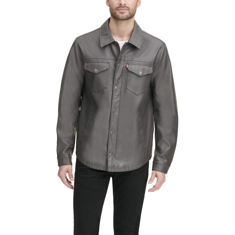 Levi’s Men’s Faux Leather Shirt Jacket(Charcoal) The Outerwear Shop