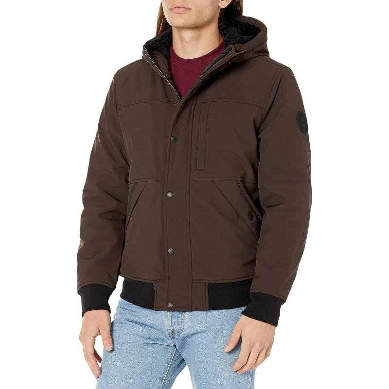 Levi’s Men’s Soft Shell Sherpa Lined Hoody Bomber Jacket(Dark Brown ...