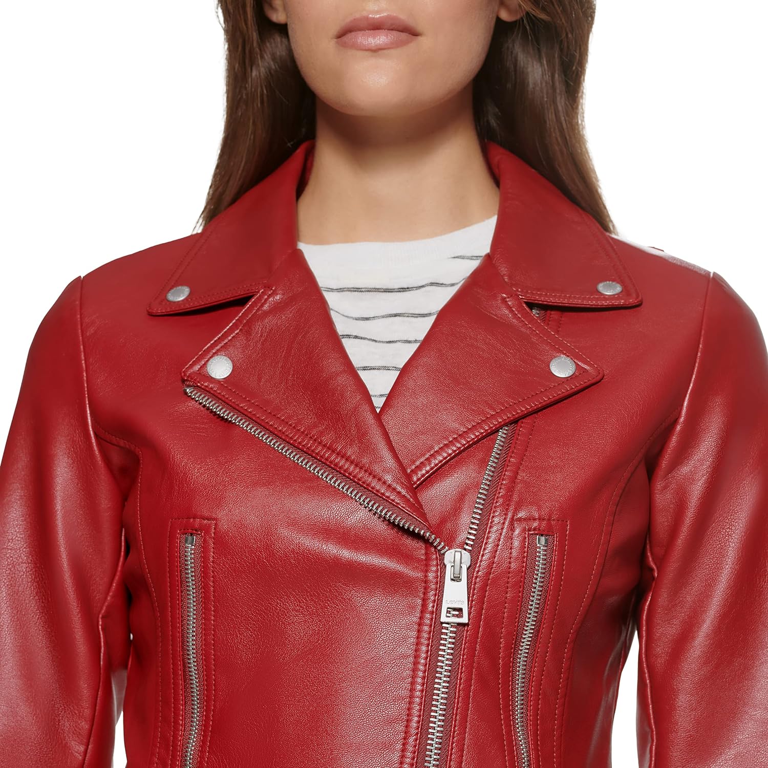 Levis Womens Faux Leather Asymmetrical Moto Jacketdeep Red The Outerwear Shop 9007