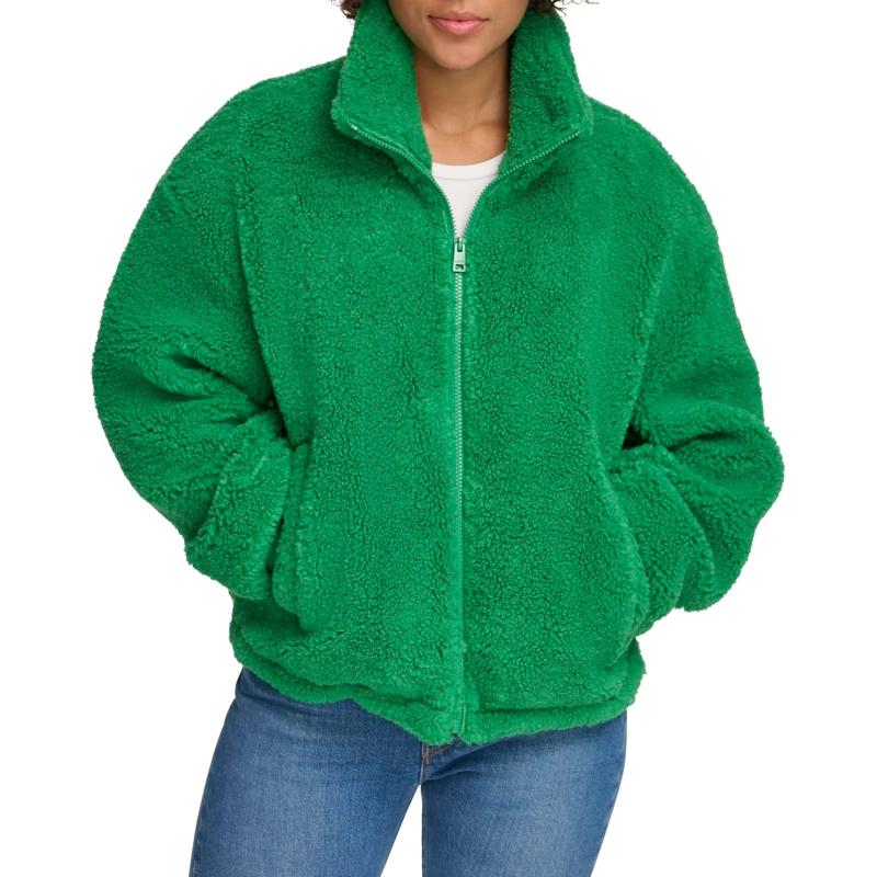 Levis Womens Sherpa Zip Up Teddy Jacketgreen The Outerwear Shop 